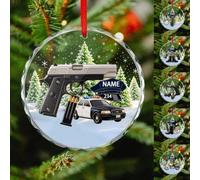 Adorno de Navidad de cristal de equipo de policía personalizado 2026, insignia de nombre personalizado, adorno de pistola de coche de policía, oficial de la ley, decoración de recuerdo colgante de