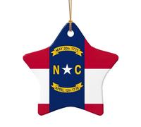 Adorno de Navidad de estrella de cerámica con bandera del estado de Carolina del Norte para decoración de Navidad neutra elegante, decoración de árbol de 3 pulgadas