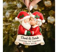 Adorno de Navidad de madera personalizado con diseño de Papá Noel y la Sra. Claus, con texto en inglés "Growing Old Together Since Sant", romántico para marido, esposa, novio o novia