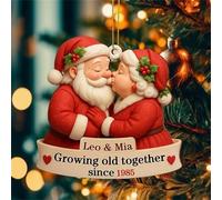 Adorno de Navidad de madera personalizado con diseño de Papá Noel y la Sra. Claus, globo de nieve, pareja creciendo juntos, colgante de Navidad 2D para árbol de Navidad, regalo para esposa y marido en