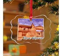 Adorno de Navidad de Nuevo México, historia de Estados Unidos, bandera del estado del aula, recuerdo rústico, discos acrílicos transparentes, colgante patriótico para decoración de árbol de Navidad
