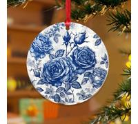 Adorno de Navidad floral de porcelana azul y blanca, diseño de flores asiáticas de Nelumbo, recuerdo personalizado, discos acrílicos transparentes, estilo oriental asiático, pétalos, colgante para
