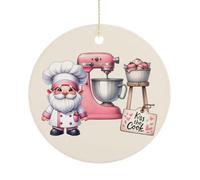 Adorno de Navidad, Kisses The Cook decoración de Navidad, recuerdo plano para colgar en el árbol de Navidad, divertido recuerdo redondo de cerámica, regalos de Navidad, 7,5 cm