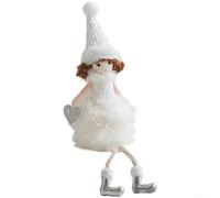 Adorno de Navidad para árbol de peluche con chica ángel y detalles de alas para decoración colgante y exhibición navideña (blanco)