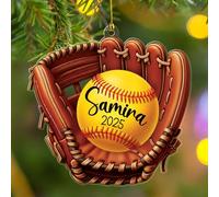 Adorno de Navidad personalizado con forma de sóftbol 2025, año y nombre personalizado jugador de sóftbol, adornos de Navidad, regalo de recuerdo de Navidad para fanáticos del deporte, entrenador de