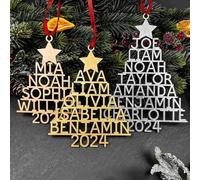 Adorno de Navidad personalizado con nombres de familia, adornos de madera personalizados para árbol de Navidad, decoración de Navidad, etiqueta (dorado)
