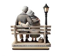 Adorno de Navidad personalizado con texto en inglés "Growing Old Together", adornos personalizados para árbol de Navidad, pareja mayor sentada en el banco creciendo juntos adornos regalos para padres