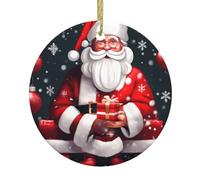 Adorno de Navidad redondo de cerámica con estampado de Papá Noel, bonito colgante de árbol de Navidad para fiestas de vacaciones