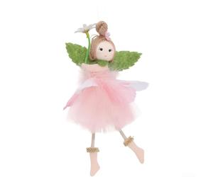 Adorno de niña de hadas de primavera, colgante de poliéster de 21 cm con falda de tul para fiesta, boda y decoración de vacaciones (rosa)