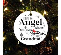 Adorno de pájaros rojos, baya, pino, rama, piña, adorno de Navidad, recuerdo tengo un ángel en el cielo llamo a su abuela, adorno de Navidad personalizado adornos navideños