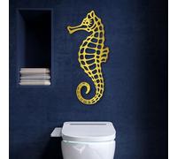 Adorno de Pared de Metal con Forma de Caballito de mar, decoración, Arte de Caballito de mar, Arte de Peces, decoración de Playa, Arte, decoración, para baño, océano (Dorado, 24 x