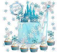 Adorno de pastel congelado,adorno de pastel de copo de nieve con confeti de copo de nieve de castillo blanco plateado,brillo de adorno de pastel adorno de pastel de cumpleaños,adorno de pastel de boda