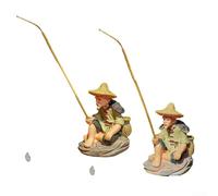 Adorno de pecera, paquete de 2 decoraciones flotantes de pescador para estanque de acuario, figura de anciano suspendido con caña de pescar para decoración de paisajismo de jardín acuático (Jiang