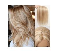 adorno de rayita Postizos for el cabello for mujeres con cabello fino, reflejos rubios dorados, extensiones de cabello humano Remy liso de 12 pulgadas con base de seda y raya en el medio Adornos para