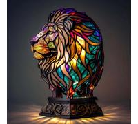 Adorno de resina de león con luz LED nocturna - Estatua artística de animal, decoración creativa para el hogar