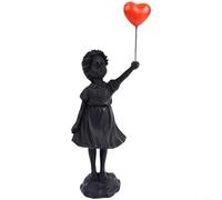 Adorno de resina de niña globo pintado a mano, estatua artística para decoración de oficina en casa, césped, negro (A)