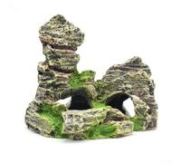 Adorno de resina para acuario con silueta de vista a la montaña, incluye puente arqueado, efecto de tronco de árbol hueco y textura a escala de peces (D)