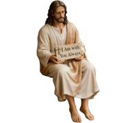 Adorno de Resina para Escritorio de Jesús, Estatua de Jesucristo Sentado, Hecha a Mano, con la inscripción Estoy contigo para Siempre, una auténtica expresión de fe.