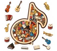 Adorno de rompecabezas de instrumento de nota musical, rompecabezas de notas musicales de madera 3D, decoración de rompecabezas con forma de instrumento musical de madera con guitarra, piano, violín
