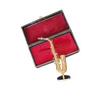 Adorno de saxofón pequeño de calidad, artesanía de latón dorado, decoración coleccionable detallada para oficina, exquisitos adornos de saxofón hechos a mano