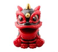 Adorno de tablero de danza de león con la cabeza automática con energía solar para inspirar prosperidad y energía positiva (negro)