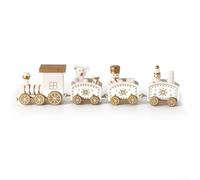 Adorno de tren de Navidad de madera para árbol de Navidad, adornos festivos de madera con Papá Noel, muñeco de nieve y plan de oso, decoración de fiesta de tren de vacaciones, decoración de mini tren