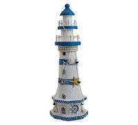 Adorno decorativo de faro de madera, diseño único hecho a mano para decoración costera del hogar, para exhibir en estantes (23 cm)