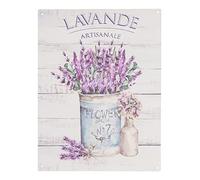 Adorno Decorativo Placa Metalica para Colgar Pared Flores Lavanda Fondo Blanco, Cuadro Mural Rústico, 33 cm
