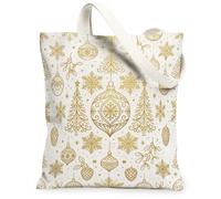 Adorno dorado con patrón de invierno, bolsa de lona de Navidad, 13 x 15 | Arte de línea de estilo lámina dorada, detalles botánicos de invierno, organización del hogar de temporada