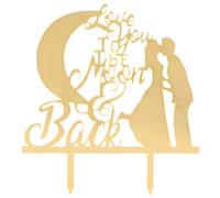 Adorno dorado para tarta, cara de espejo con purpurina de doble cara, acrílico, patrón de besos de boda, adornos para magdalenas, decoraciones para bodas, aniversarios, fiestas,