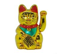 Adorno eléctrico de gato de la suerte, figura de Maneki Neko con pepita dorada, estatua de riqueza de Feng Shui para mostrador de tienda, oficina o decoración del hogar, apertura de negocios, (dorado)