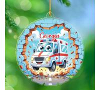 Adorno en forma de ambulancia para árbol de Navidad 2025, decoración de Navidad de furgoneta médica, adornos acrílicos, regalos de recuerdo de conductor de ambulancia para nietos, adornos