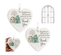 Adorno en forma de corazón con texto en inglés «Thank You Neighbours», decoración navideña de cristal de cerámica, recuerdo colgante, cristal de corazón Nei