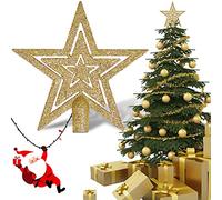 Adorno Estrella Arbol Navidad, Oro Purpurina Decoración de Estrella Navidad para la Punta del Árbol, Estrella de Árbol de Navidad Adornos para Árbol de Navidad para Decoración de Fiesta en Casa(19 cm)