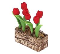 Adorno Floral de Tulipanes Artificiales 1:12 para casa de muñecas, decoración de jardín, Modelo en Miniatura simulado. (Roja)