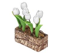Adorno Floral de Tulipanes Artificiales 1:12 para casa de muñecas, decoración de jardín, Modelo en Miniatura simulado. (Blanca)