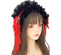 Adorno gótico para el pelo con delicado bordado de encaje y colgante de cruces vanguardistas, diadema de encaje gótico para disfraz, cinta negra con cruces