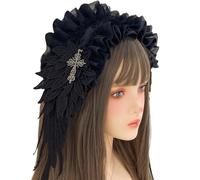 Adorno gótico para el pelo con delicado bordado de encaje y colgante de cruces vanguardistas, diadema de encaje gótico para disfraz