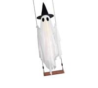 Adorno iluminado para porche de Halloween, columpio suspendido, sombrero de bruja con control remoto, puerta de entrada, patio, acento estacional, decoración de porche, adorno de Halloween suspendido
