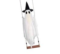 Adorno iluminado para porche de Halloween, columpio suspendido, sombrero de bruja con control remoto, puerta de entrada, patio, acento estacional, decoración de porche, adorno de Halloween suspendido