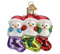 Adorno navide o de vidrio soplado con forma de familia de 3 mu ecos de nieve del Viejo Mundo para rbol de Navidad