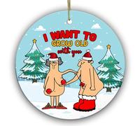 Adorno Navideño De Cerámica, Adornos Navidad, Pareja Divertida Quiero envejecer contigo, Adornos Arbol Navideños, con cordón