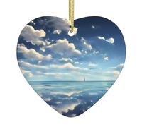 Adorno navideño de cerámica con diseño de nubes blancas sobre el mar, de 2.9 pulgadas, perfecto para alféizares de ventanas, chimeneas y salas de estar, decoración del hogar de vacaciones.