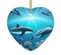 Adorno navideño de cerámica con estampado de ballenas bajo el mar, de 2.9 pulgadas, perfecto para alféizares de ventanas, chimeneas y salas de estar, decoración del hogar de vacaciones.