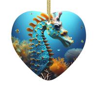 Adorno navideño de cerámica con estampado de caballito de mar azul, de 2.9 pulgadas, perfecto para alféizares de ventanas, chimeneas y salas de estar, decoración del hogar de vacaciones.