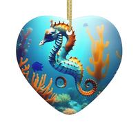 Adorno navideño de cerámica con estampado de caballito de mar de coral de fondo marino, 2.9 pulgadas, perfecto para alféizares de ventanas, chimeneas y salas de estar, decoración del hogar de