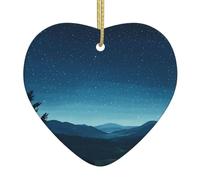 Adorno navideño de cerámica con estampado de cielo estrellado de montaña, 2.9 pulgadas, perfecto para alféizares de ventanas, chimeneas y salas de estar, decoración del hogar de vacaciones.