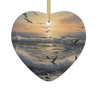 Adorno navideño de cerámica con estampado de mar y gaviotas, 2.9 pulgadas, perfecto para alféizares de ventanas, chimeneas y salas de estar, decoración del hogar de vacaciones.