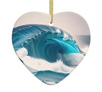 Adorno navideño de cerámica con estampado de olas de mar azul de dibujos animados, 2.9 pulgadas, perfecto para alféizares de ventanas, chimeneas y salas de estar, decoración del hogar de vacaciones.