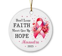 Adorno Navideño De Cerámica Concientización sobre El Cáncer No Pierdas La Fe, Nunca Pierdas La Esperanza Ornamento De Navidad De Porcelana Adornos Navideños con Cordón 7.3Cm